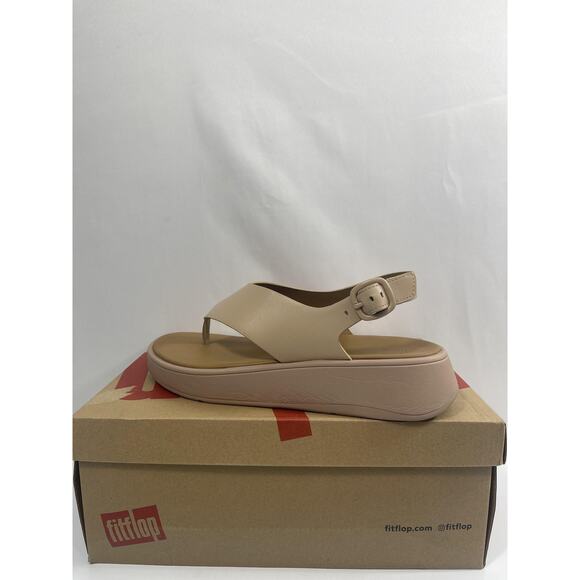 FitFlop F-Mode Shoes Womens Size 10 Beige Leather Flatform Thong Sandals New Box - Picture 11 of 14
